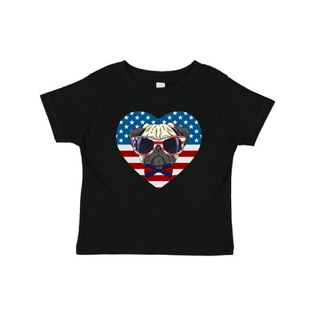 

Inktastic Pug Dog Patriotic US Flag Heart Boys or Girls Baby T-Shirt