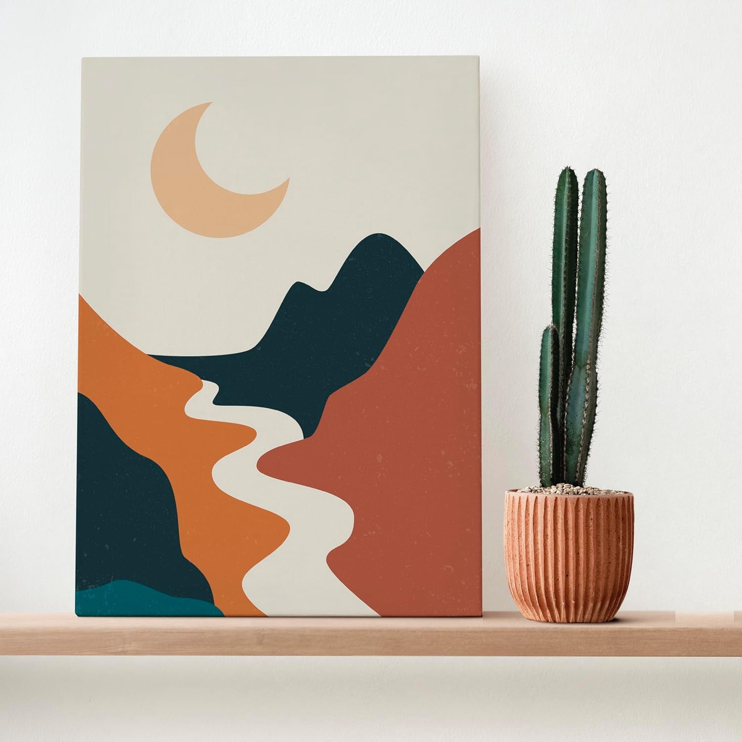 Mountain Canvas Boho Wall Art Nature Abstract Wall Decor Modern Mid Century Landscape Artwork Sun And Moon Prints Pictures for Office Living Room Bedroom Set of 3 Pieces - 12'''' x 16''''