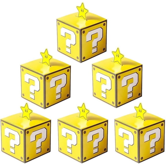 Lcnjscgo Mario Party Treat Boxes, 12 Pack Video Game Brick Blocks Treat Boxes for Mario Themed Party Favors, Decorative Supplies for Boys and Girls (Gold Brick)
