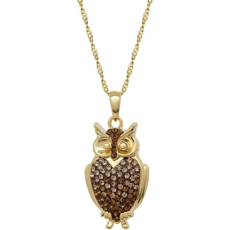 Luminesse Swarovski Element 18kt Gold over Sterling Silver Beautiful Engraved Slogan Owl Pendant, 18