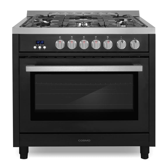 Cosmo 36 in. Nebula Collection 3.8 cu. ft. Gas Range, 5 Burners, Convection Oven, Matte Black