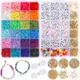 thumbnail image 1 of Quefe 3600pcs Clay Heishi Beads with 520pcs Letter Beads, Polymer Flat Round Disc Beads Kit with Elastic String Pendant and Jump Rings, for DIY Jewelry Marking Bracelets Necklace, 24 Colors 6mm - -, 1 of 6