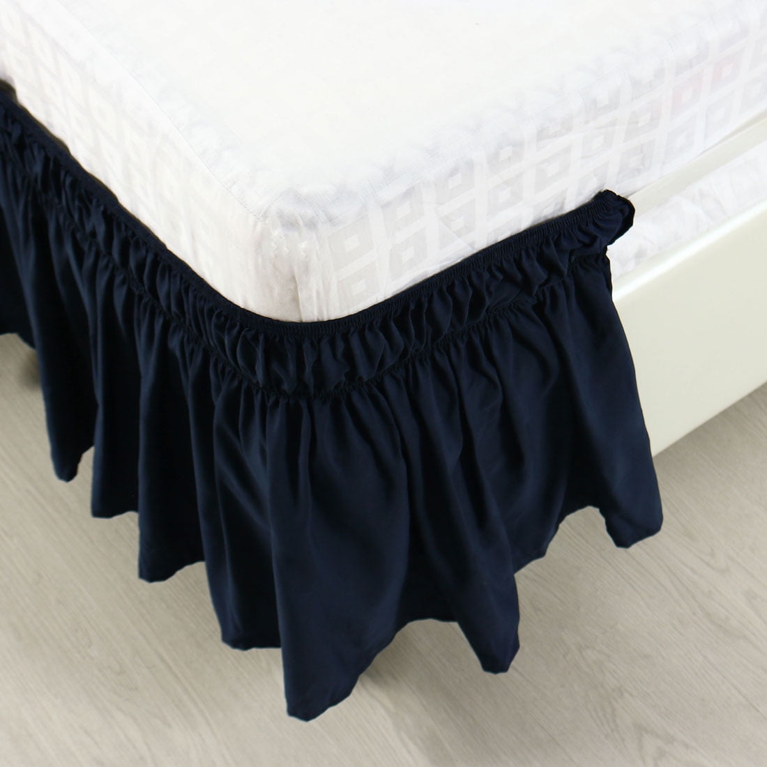 Unique Bargains Elastic Dust Ruffled Bed Skirt with 15" Drop Full Navy Blue