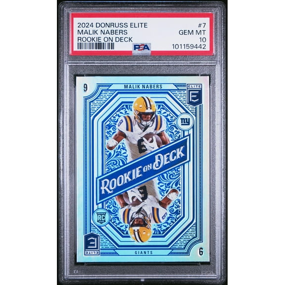 Graded 2024 Panini Donruss Elite Malik Nabers #7 Rookie On Deck Rookie RC Football Card PSA 10 Gem Mint