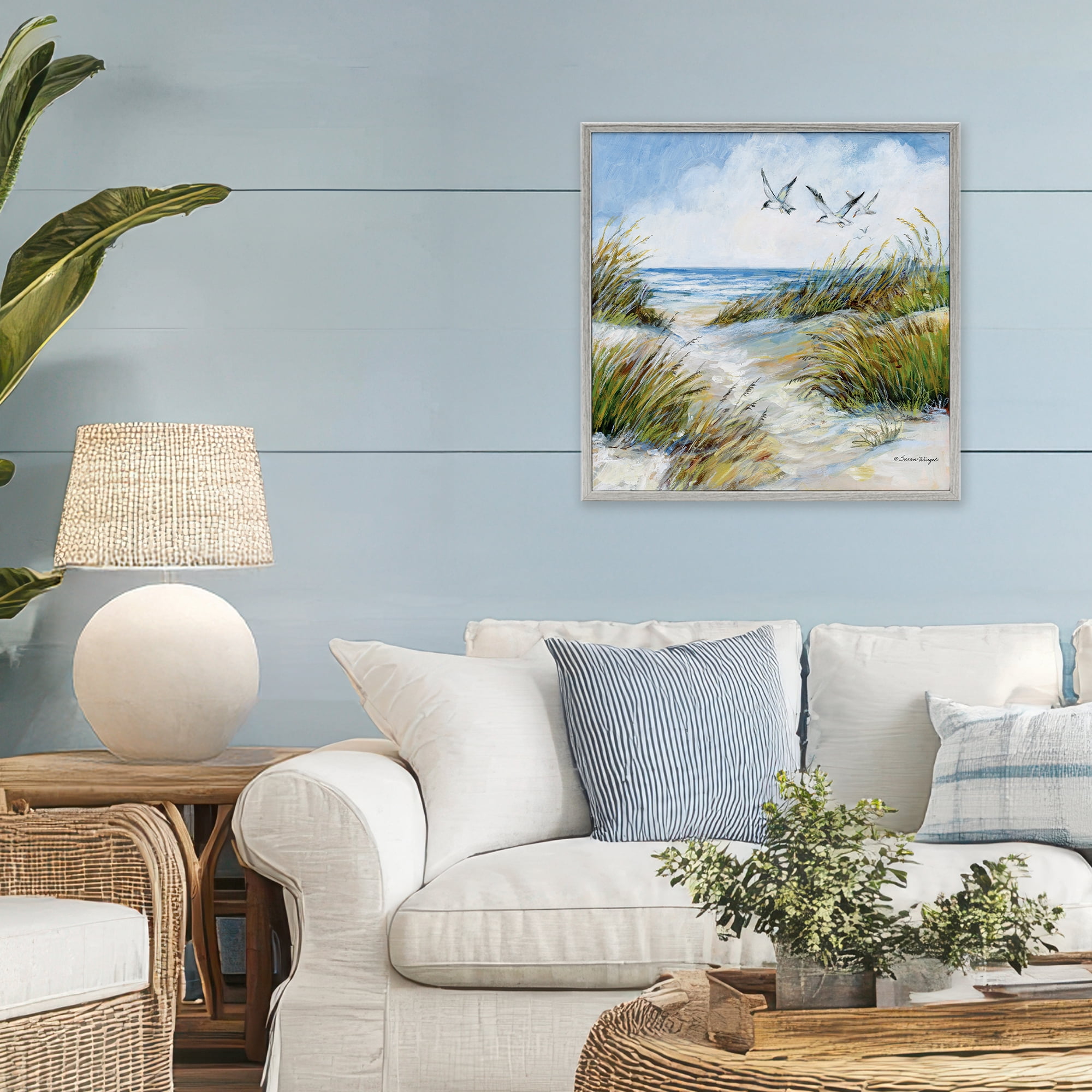 Stupell Industries Beach Path Seagulls Overhead Gray Framed Giclee Art, design by Susan Winget