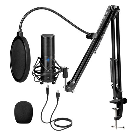 USB Gaming Microphone, PC Streaming Mic Kit for PS4/5/Discord/Twitch Gamer, Condenser Studio Cardioid Microfono for Podcasting, Recording, Content Creation, Singing with Adjustable Arm Stand
