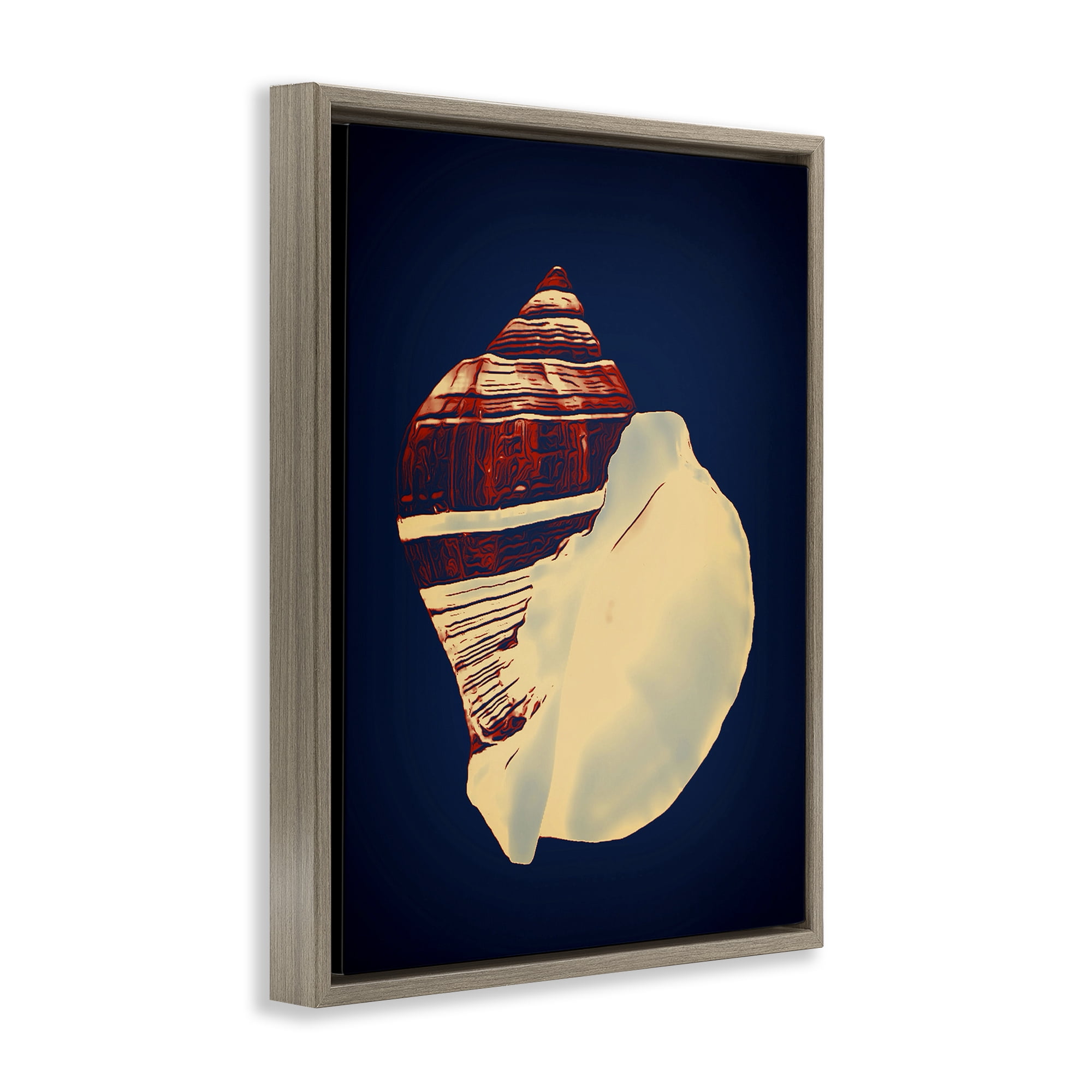 Stupell Industries Fiber Conch on Blue Nautical & Beach Painting Brown Floater Framed Canvas Art Print Wall Art, 25 x 31