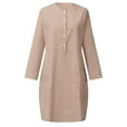 thumbnail image 3 of CNKOO Cotton Linen Basic Maxi Dress Boho Style Ladies Crew Neck Half Sleeve Daily Suit, 3 of 9