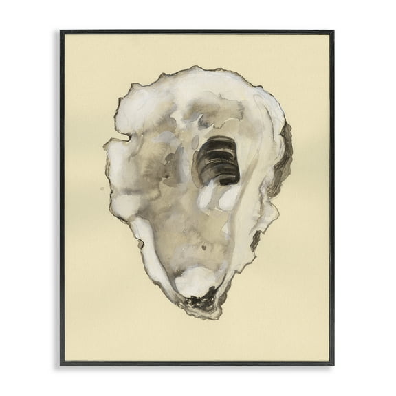 Stupell Industries Beige Oyster Shape Nautical & Beach Painting Black Framed Art Print Wall Art, 11 x 14