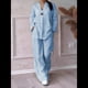 thumbnail image 4 of Conjunto de 2 Piezas de y Algodón para Mujer, con Cuello en V, Camisa de Larga Abotonada y Pantalón con Bolsillos Azul 4XL, 4 of 7