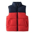 thumbnail image 2 of BRGZLK Kids Zip Up Puffer Vest Hooded Trendy Color-Blocking Stand-Up Collar Quilted Gilet Winter Lightweight Warm Sleeveless Jacket Red 11-12 Years, 2 of 4
