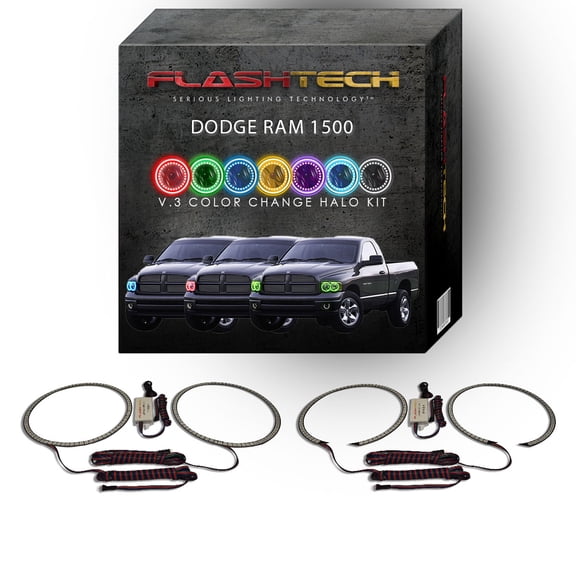 Flashtech RGB Multi Color Changing LED Halo kit for 2002-2005 Dodge Ram 1500 Headlights