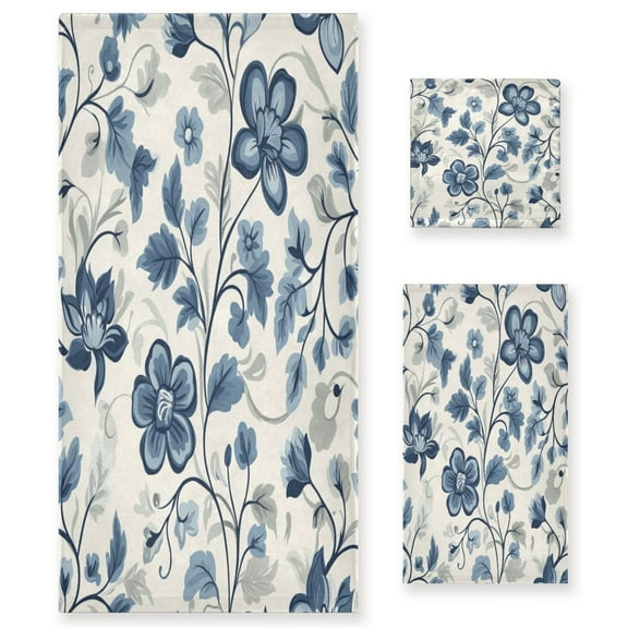 Three-Piece Towel Set Face Towel Towel Set Hand Towel Bath Towel Cotton Bath Towels Bath Towel Sets Hand Bath Towels Cool Blue Flowers