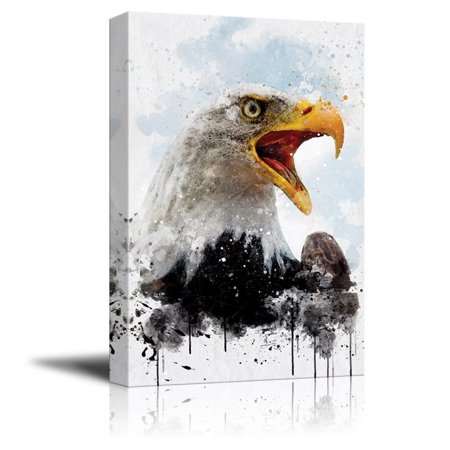 Wall26 Canvas Print Wall Art Eagle With Watercolor Style Paint Splash Gallery Wrap Modern Home Decor Ready To Hang 24x36 Inches