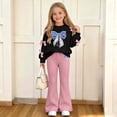 thumbnail image 2 of QTBIUQ Girls Two-Piece Fall Winter Set Bow-Decorated Long-Sleeve Sweatshirt with Rhinestone-Bow Print and Flared Pants Outfit Set, 2 of 8