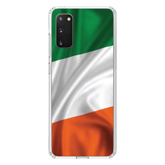 DistinctInk Clear Shockproof Hybrid Case for Galaxy S20 ULTRA / 5G (6.9" Screen) - TPU Bumper, Acrylic Back, Tempered Glass Screen Protector - Ireland Waving Flag - Ireland
