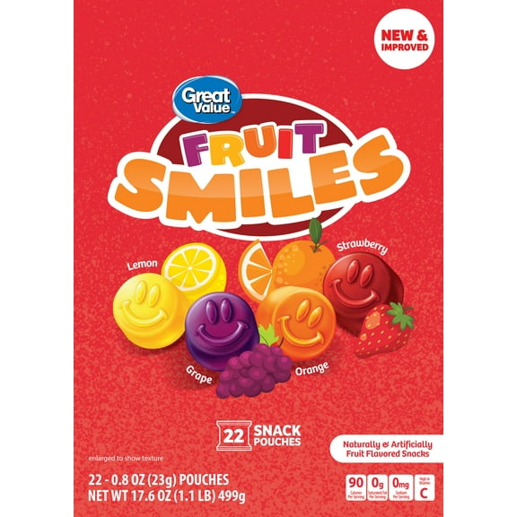 Great Value Fruit Smiles Snacks, Original Flavor, 22 Count