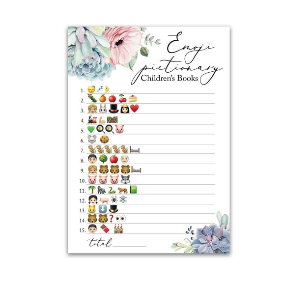 SUCCULENTS emoticons Baby Shower Game — Set of 25 — Pictionary Children's Books Baby Shower Games, Floral Green Succulent, Greenery emoticons Games, Gender Neutral Fun Baby Shower Activity G301-EMJ