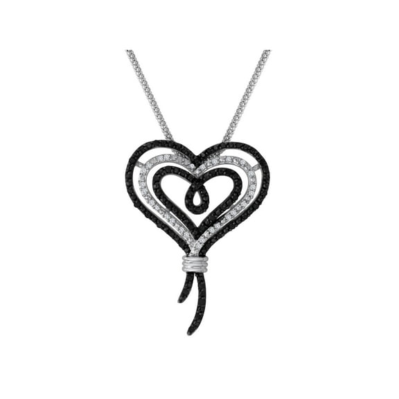 Sterling Silver Black and White 1/2 Carat T.W. Diamond Heart Pendant, 18"