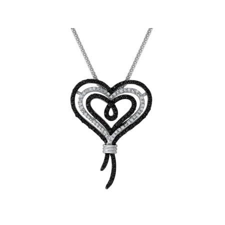 Knot Heart Charm Knots of Love Sterling Silver Black and White 1/2 Carat T.W. Diamond Heart Pendant, 18