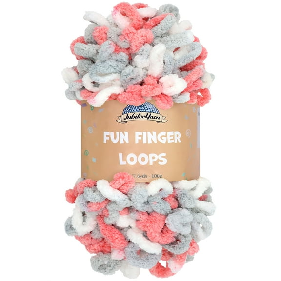 JubileeYarn Fun Finger Loops Yarn - Jumbo Polyester - Team Spirit Colors - 100g/Skein - Red Grey White - 1 Skein