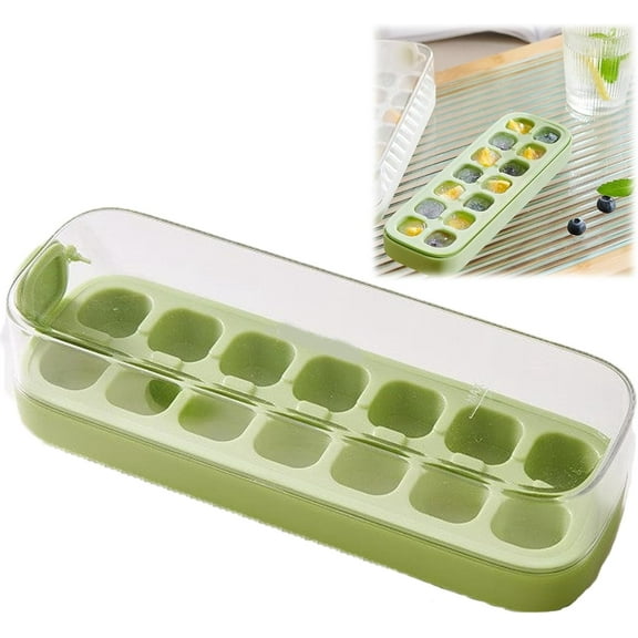 Press-Type Silicone Ice Cube Trays, Silicone Ice Cube Molds, Nugget Ice Tray, Nugget Ice Trays for Freezer, Ice Cube Tray Small Nugget Ice, 7/14/21-Ice Trays for Freezer (Green,14 grids)