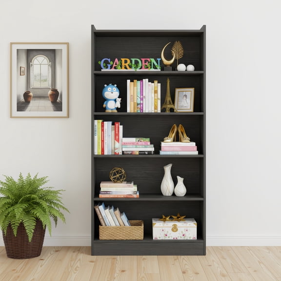 72 Inch 6-Tier Freestanding Bookcase - Contemporary Tall Open Storage Shelves for Home Office Living Room Library (Black)