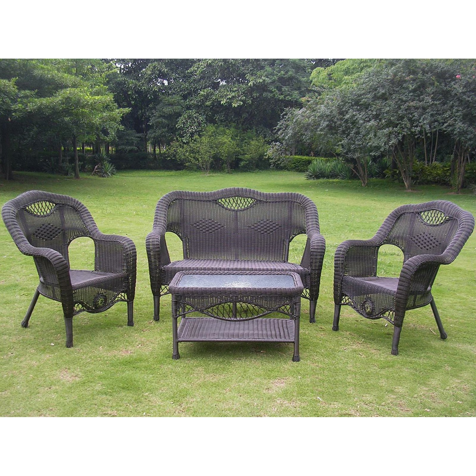 International Caravan San Tropez AllWeather Wicker Settee Set Set of