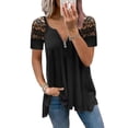 thumbnail image 2 of Yuemengxuan Women Floral Embroidery T-shirt, Irregular Hem Lace Sleeve V-neck Pullover, 2 of 8