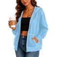 thumbnail image 2 of hoksml Women Full Zip Contrast Stitch Hooded Jacket Long Sleeve Hoodie with Kangaroo Pocket for Daily Casual Outdoor, 2 of 8