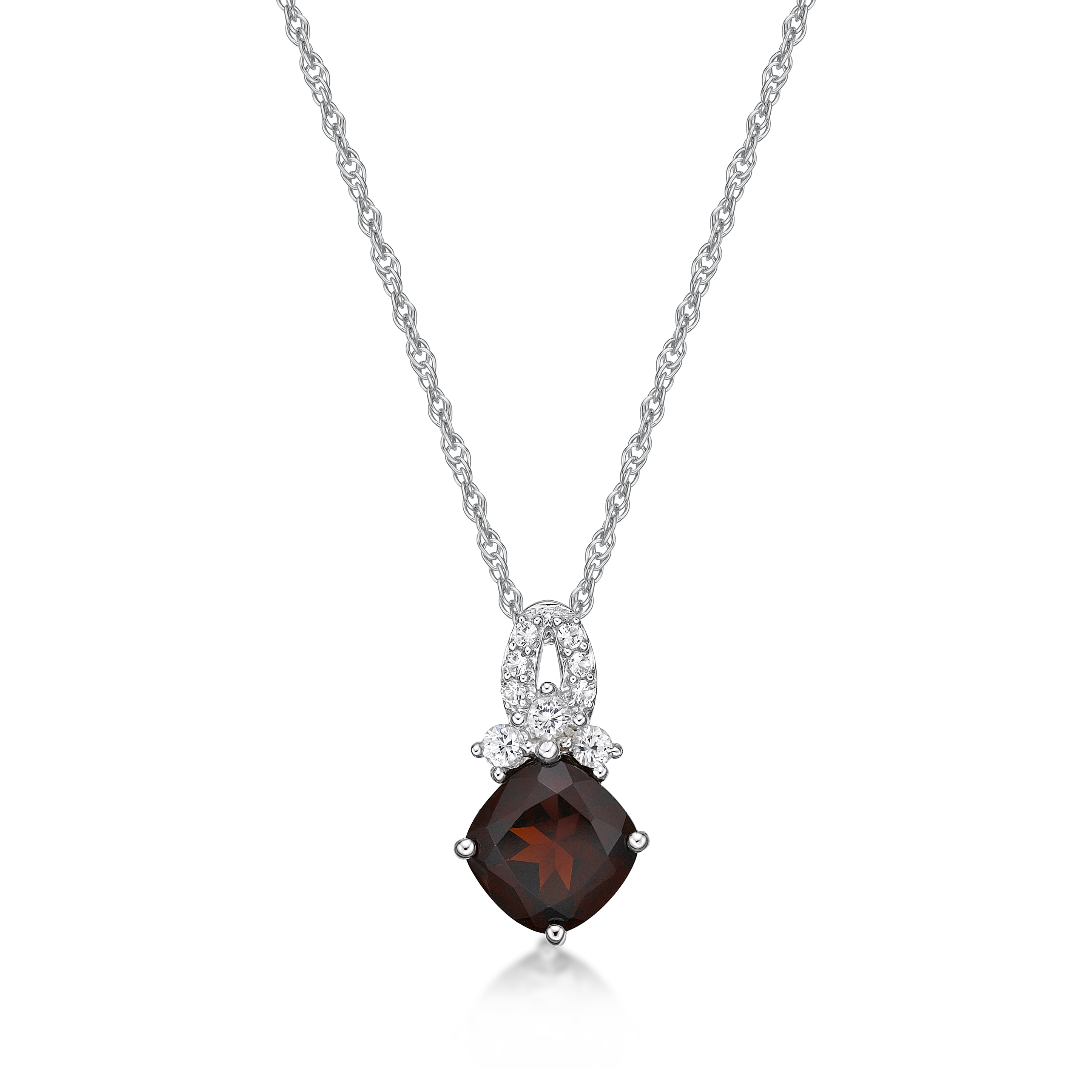 Jay Heart Designs 925 Sterling Silver Genuine Garnet and Created White Sapphire Pendant with 18" Chain