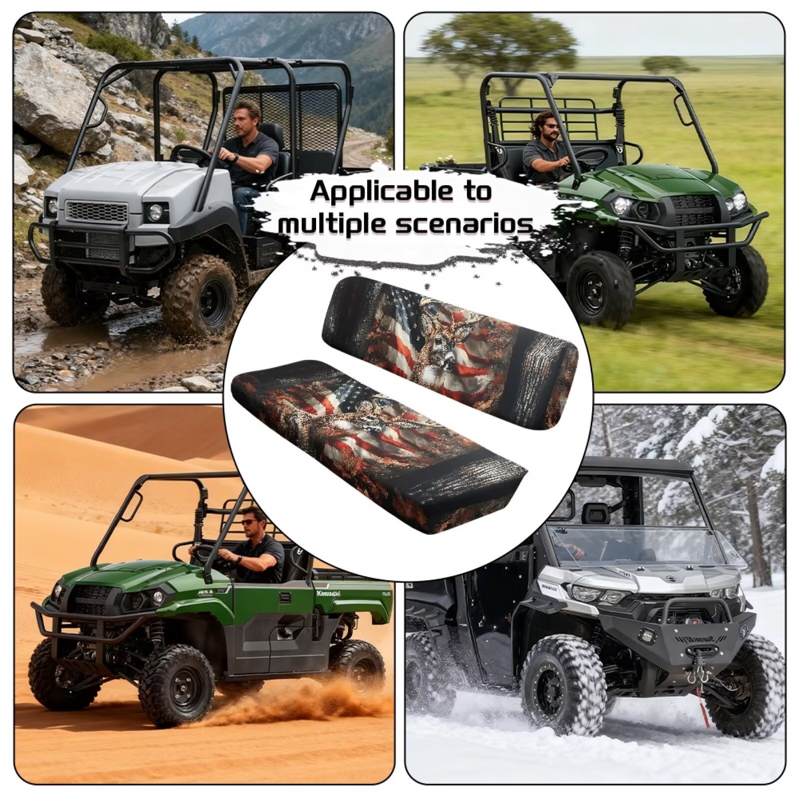 Garronmavis American Flag Deer UTV Seat Covers Anti-Scratch Easy to Clean Covers for Mule Seat Accessories Parts with Elastic Edges Dirt-Proof Compatible with Kawasaki Mule 4010 4x4 Hardwoods