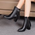 thumbnail image 4 of NECHOLOGY Botas Mujer Zapatos Botines de mujer Botas de mujer de otoño de tamaño de comercio exterior con hebilla de cinturón botas gruesas con borlas de tacón botas occidentales (Black, 7), 4 of 6