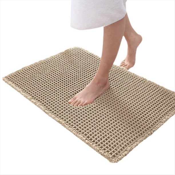 Alfombra de Entrada para Baño con Diseño de Gofres, Absorbente, Antideslizante, Color Caqui