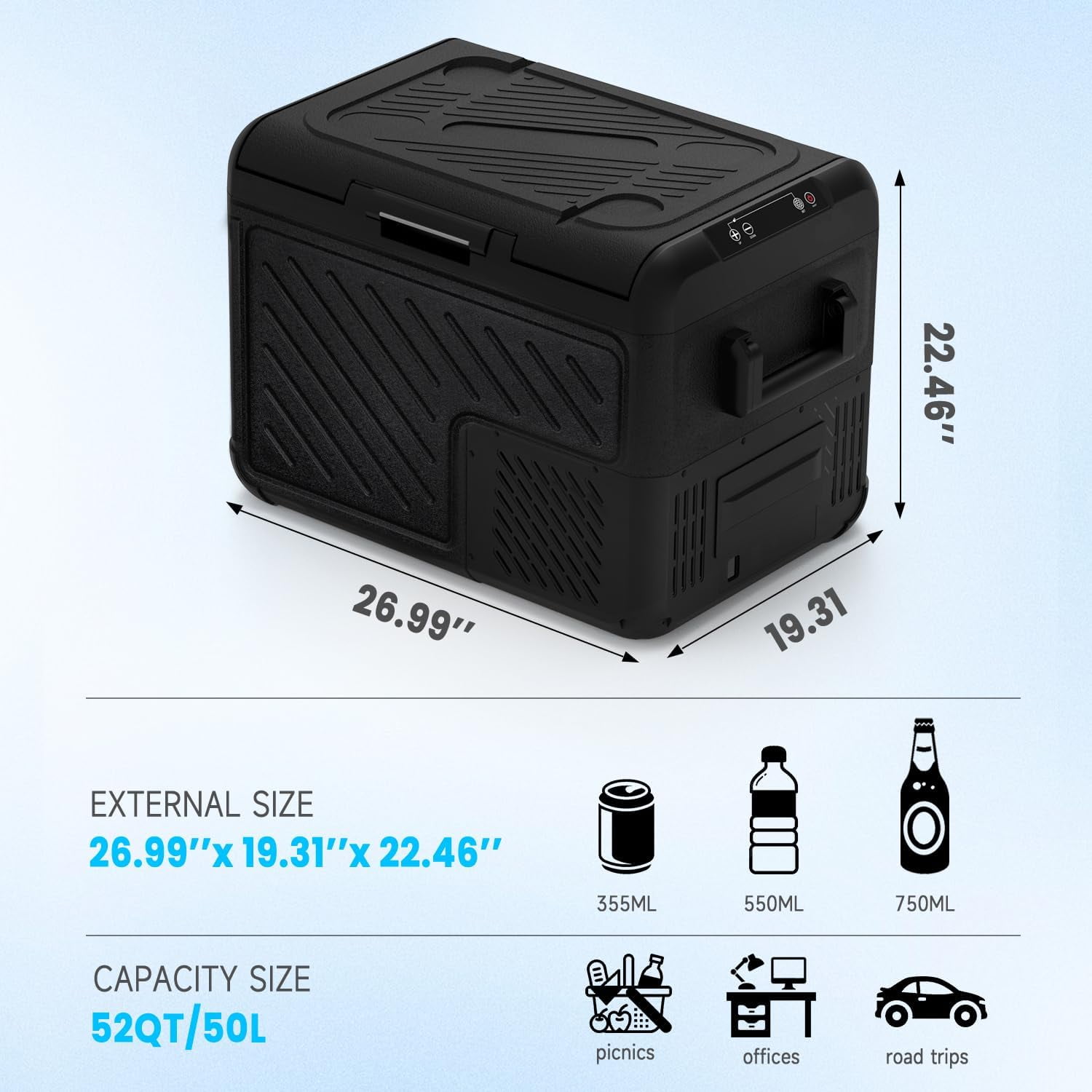 SHAREWIN 12 Volt Car Refrigerator 50L/52QT Portable Freezer Fridge, Car Compressor refrigerator with 12/24V DC & 110-240V AC for Truck, RV, Boat, Camping and Travel