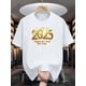 thumbnail image 2 of Camiseta de hombre "Feliz Año Nuevo 2025" con estampado de degradado y fuegos artificiales, camiseta informal de verano con cuello redondo, ideal como regalo. Camisetas informales., 2 of 6