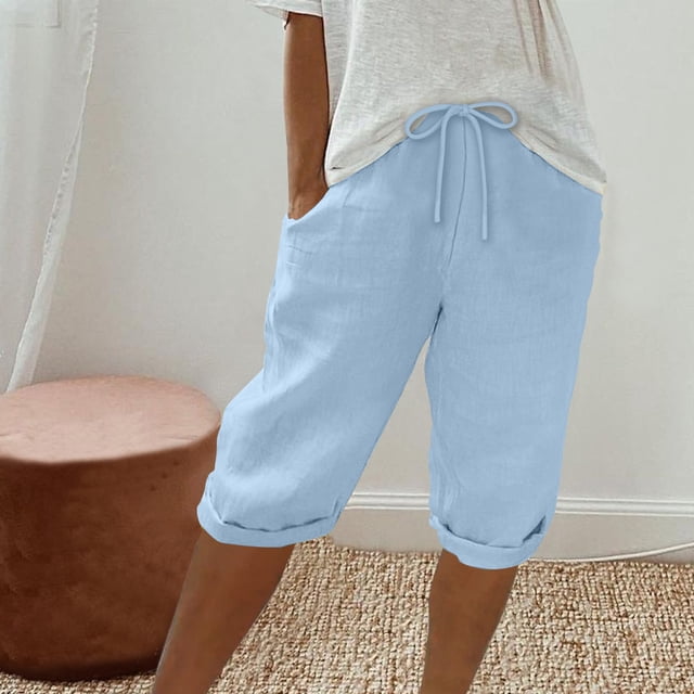 Mefallenssiah Shorts pour Femmes de Couleur Unie Shorts Décontractés pour Femmes Capris