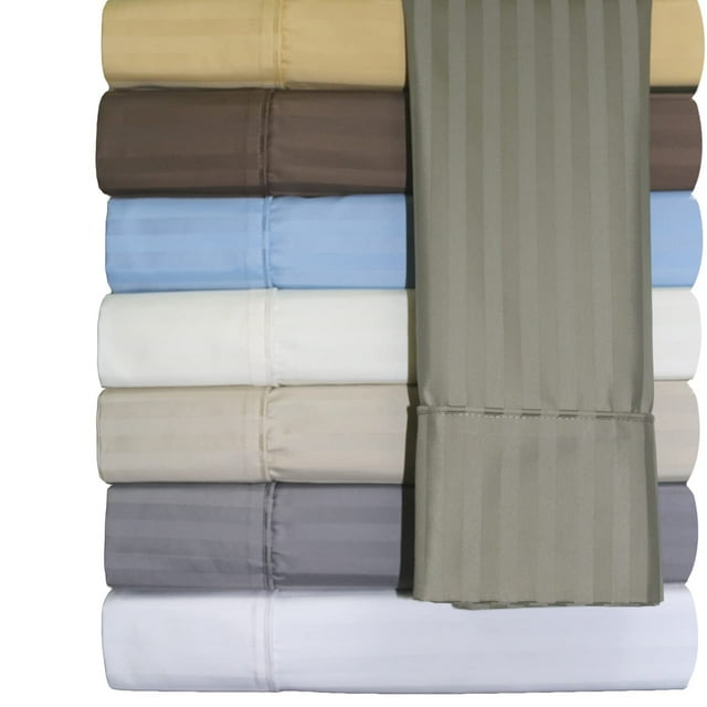 Wrinkle Free Sheets, 650 Thread Count, Deep Pocket, Cotton Poly Blend Sheet Set, Striped, Full, Blue