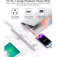 thumbnail image 3 of Surge Protector Power Strip 10 ft with 4  Ports 2 -C 6 AC Outlets, Flat Plug Extension Cord,   Station, Wall Mountable for , Office, Dorm Essentials, 1080J, ETL Listed, 3 of 7
