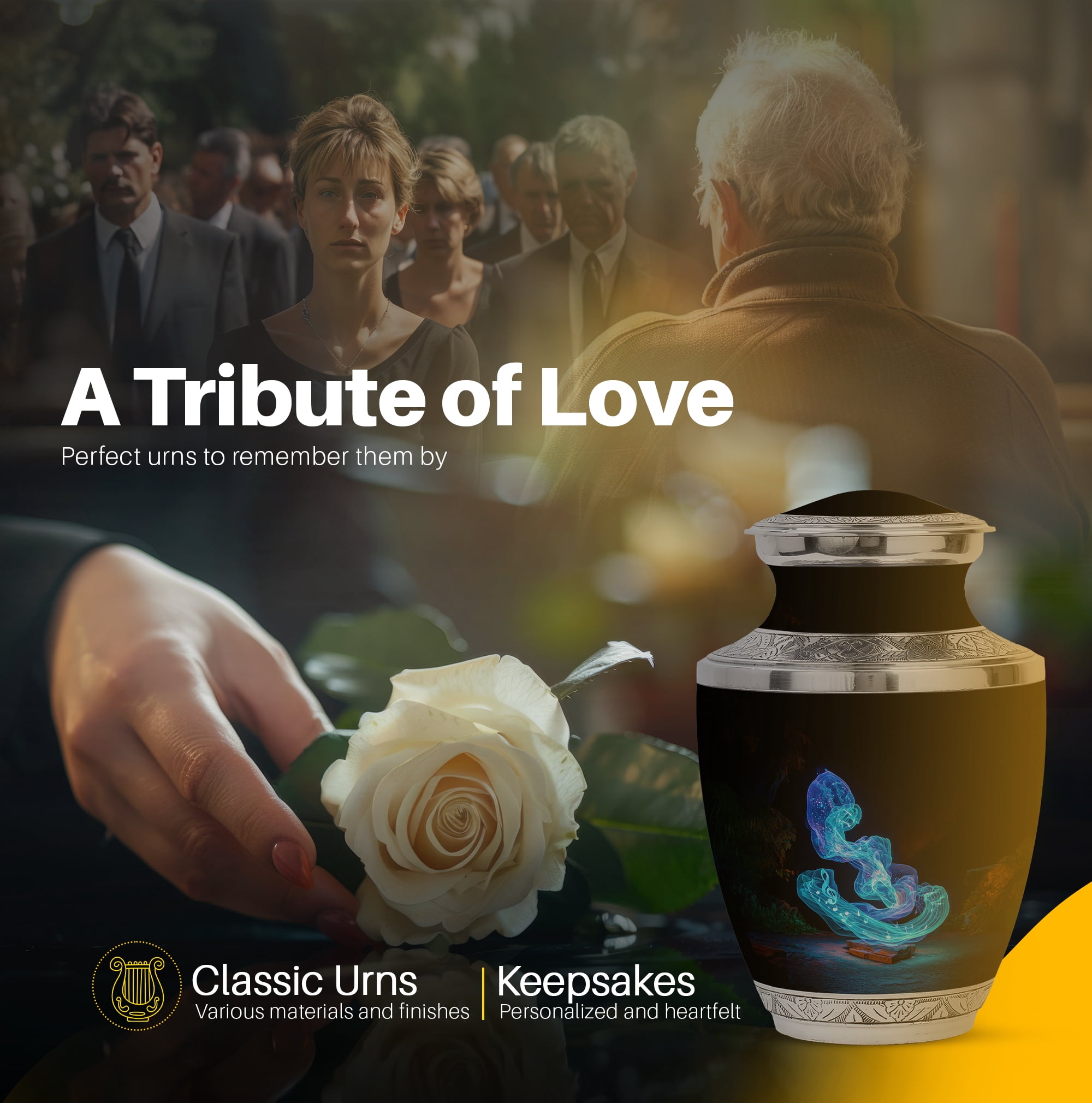 Yatskia Blue Music Large Memorial Urn for Adult Ashes Mom and Dad, Small Cremation Urns for Human Ashes Adult Men, (Tasty 10 Inch and 3 Inch)
