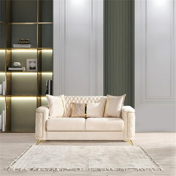 Luna Loveseat Finished in Velvet Fabric made with wood in Ivory Color