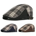 thumbnail image 2 of UDIYO Plaid Print Patchwork Color Adjustable Buckle Beret Hat Flat Peaked Male Forward Cap, 2 of 7