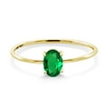 thumbnail image 3 of Gem Stone King 10K Yellow Gold Green Simulated Emerald Women Engagement Ring (0.40 Ct Oval 6X4MM,), 3 of 6