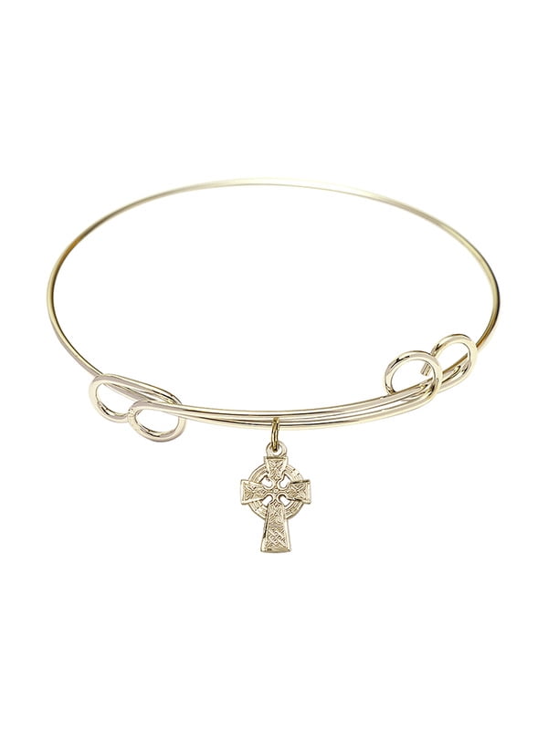 Cross Charm Charm On A 7 1//2 Inch Round Double Loop Bangle Bracelet