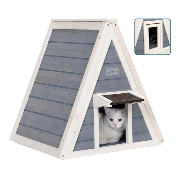 Petsfit Outdoor Cat House Weatherproof, Outside Feral Cat House with Escape Door,Outdoor Indoor Pet House for Small Animal,Solid
