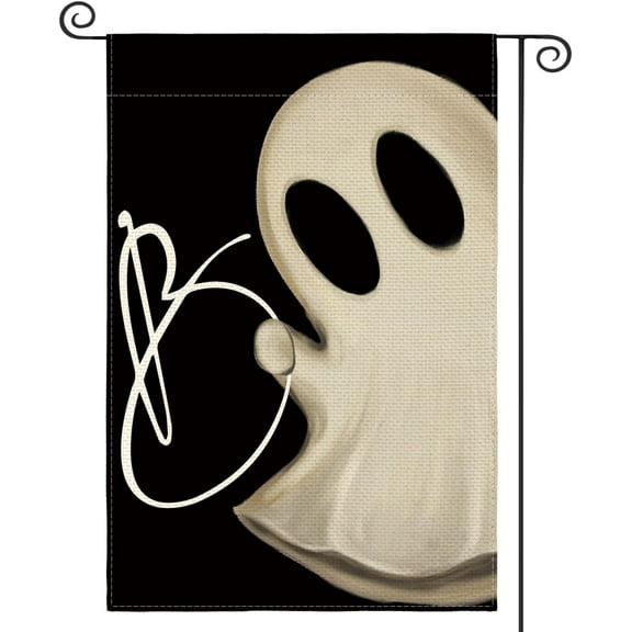Shmbada Halloween Ghost Boo Garden Flag 12x18 Inch Double Sided Outside, Spooky Small Burlap Holiday Yard Outdoor Decorative Flag