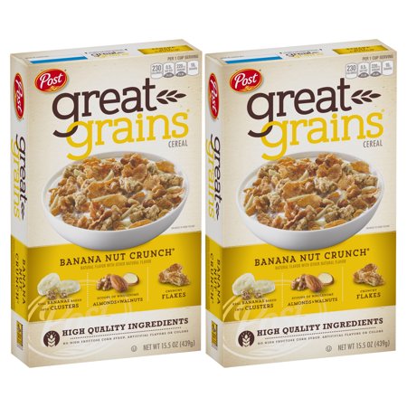 (2 pack) Post Great Grains Banana Nut Crunch Cereal, 15.5 OZ Box