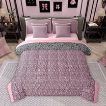 Homewish Adult Modern Fashion Bedding Comforter Set 7pcs, Pink Cheetah Leopard Print King Bedding Sets, Stripes Abstract Reversible Bed Sheets, Breathable Home Decor