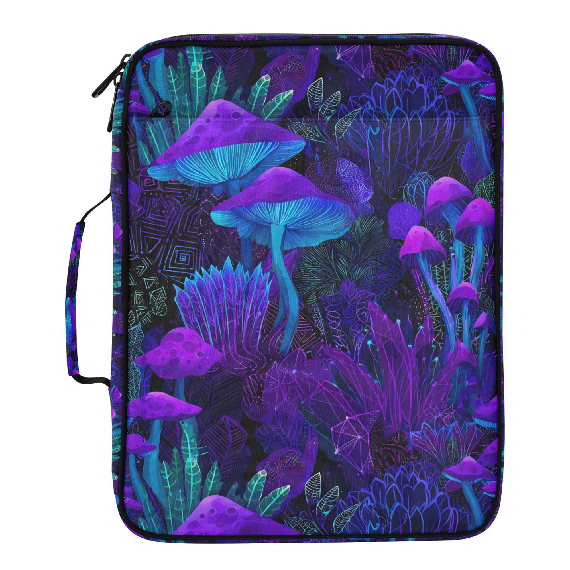 FORMRS Accordion File Folder A4 Size 7-Pocket Expanding Document Organizer Bag with 3 Ring Binder, Night Mushrooms Pattern
