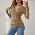 thumbnail image 3 of Women's Long Sleeve Tops Fashion Slim Button Knit Blouses Lightweight Basic Business Sweaters Solid Color Long Sleeved V-Neck Pullover Top, 3 of 6
